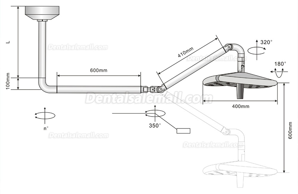 KWS KD-2036D-4 80W Ceiling-Mounted Dental LED Surgical Light Shadowless Dental Ceiling Lamp